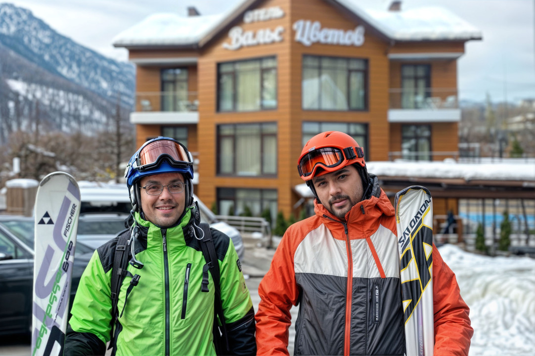 Лыжники в отеле Вальс